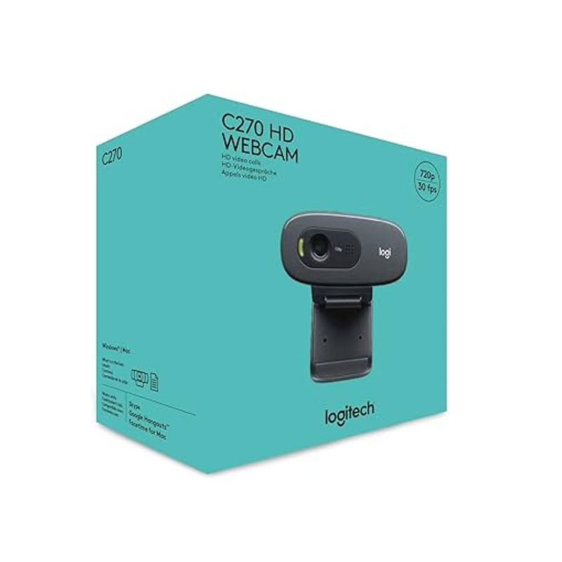 Logitech C270 HD Webcam, 720p, Widescreen HD Video Calling,Light Correction, Noise-Reducing Mic, For Skype, FaceTime, Hangouts, WebEx, PC/Mac/Laptop/Macbook/Tablet - Black