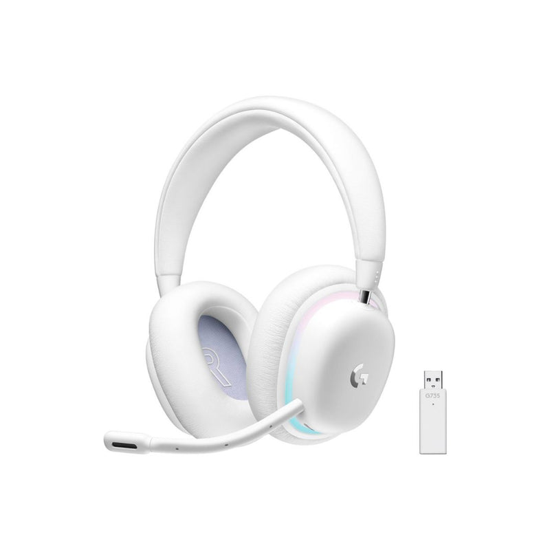 Logitech G735 Wireless Gaming Headset, Customizable LIGHTSYNC RGB Lighting, Bluetooth, 3.5 MM Aux Compatible with PC, Mobile Devices, Detachable Mic - White Mist